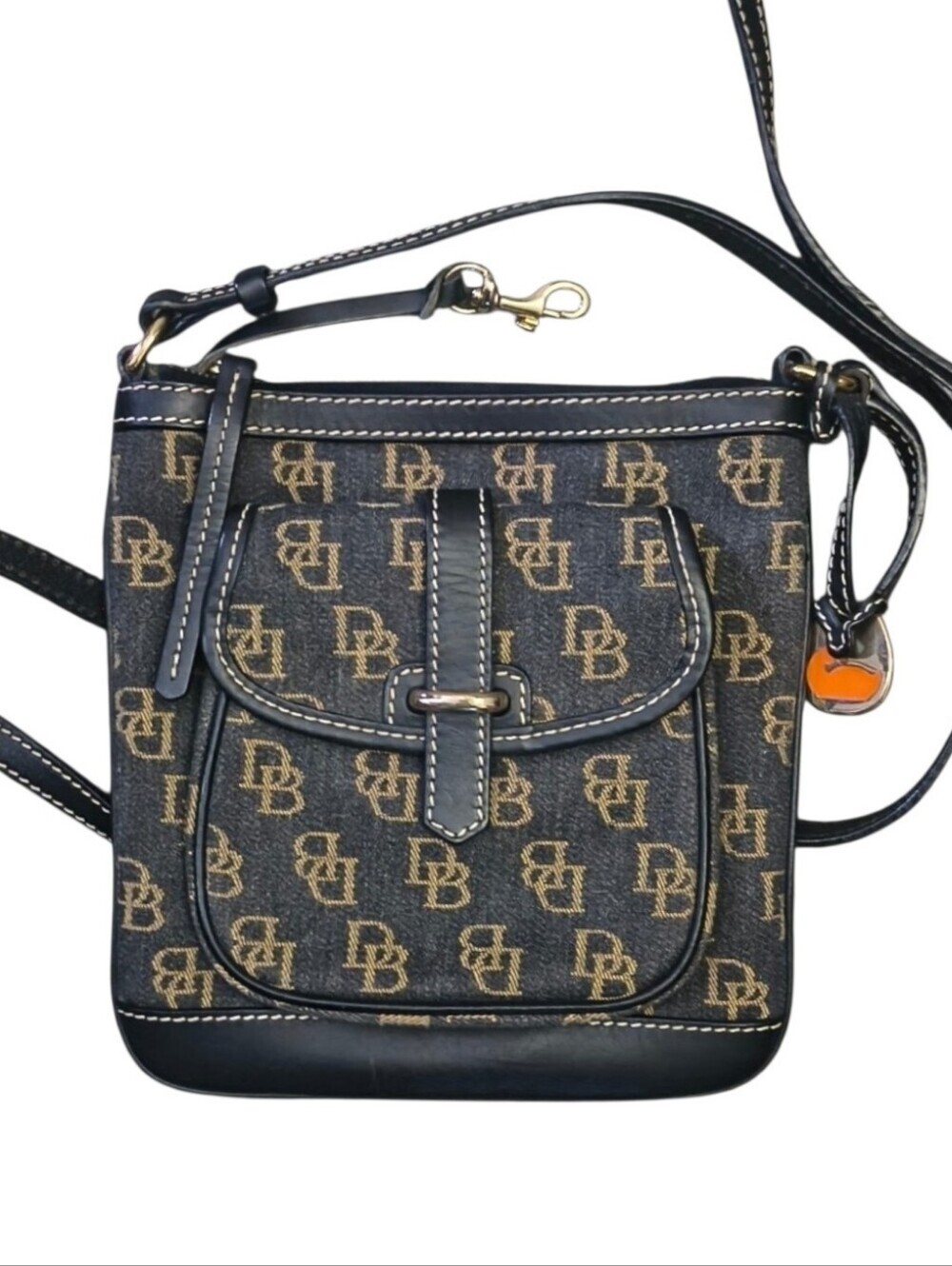 ​Dooney & Bourke Signature Crossbody Bag Black Tan Monogram Canvas Duck Charm